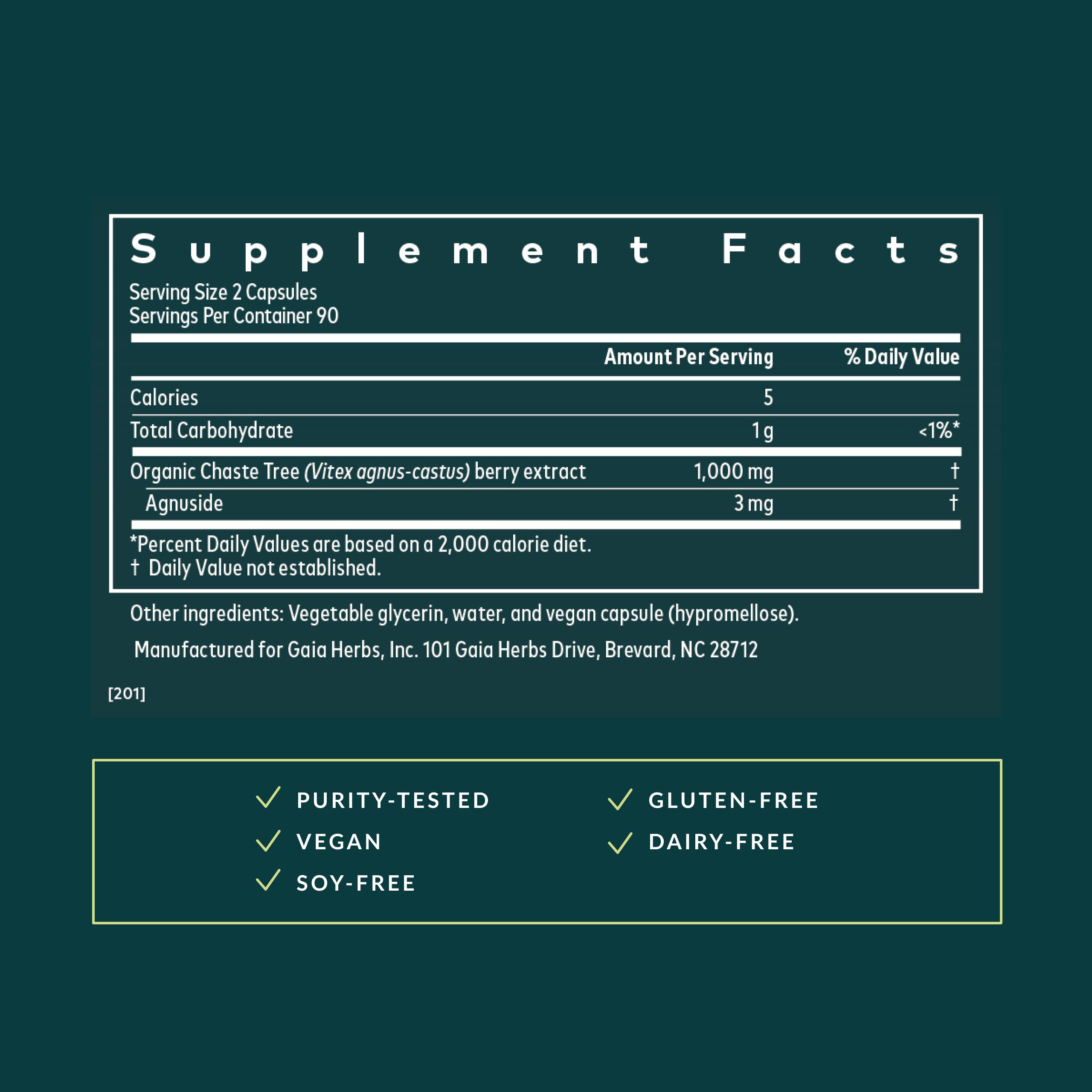 Gaia Herbs Vitex Berry capsules ready for daily hormone balance support.
