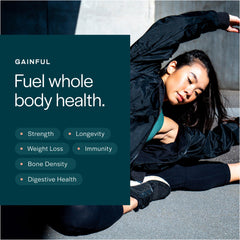 Gainful Collagen Whey Unflavored jar-top emphasizes secure lid freshness.
