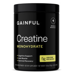 Gainful Creatine Powder bottle front; unflavored supplement for workouts and recovery