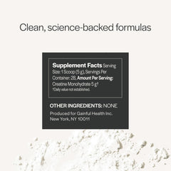 Gainful Creatine Powder ingredient label; transparent 5g monohydrate per serving