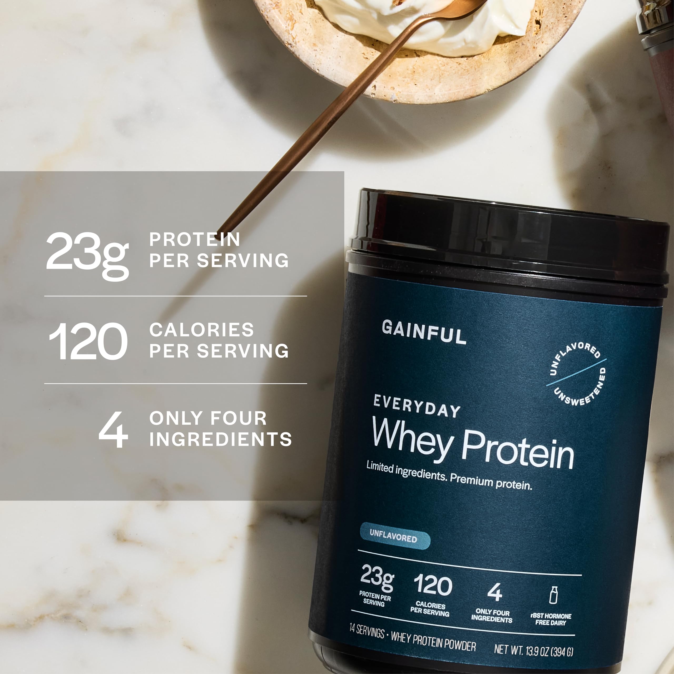 Gainful Everyday Whey label closeup shows clean ingredients