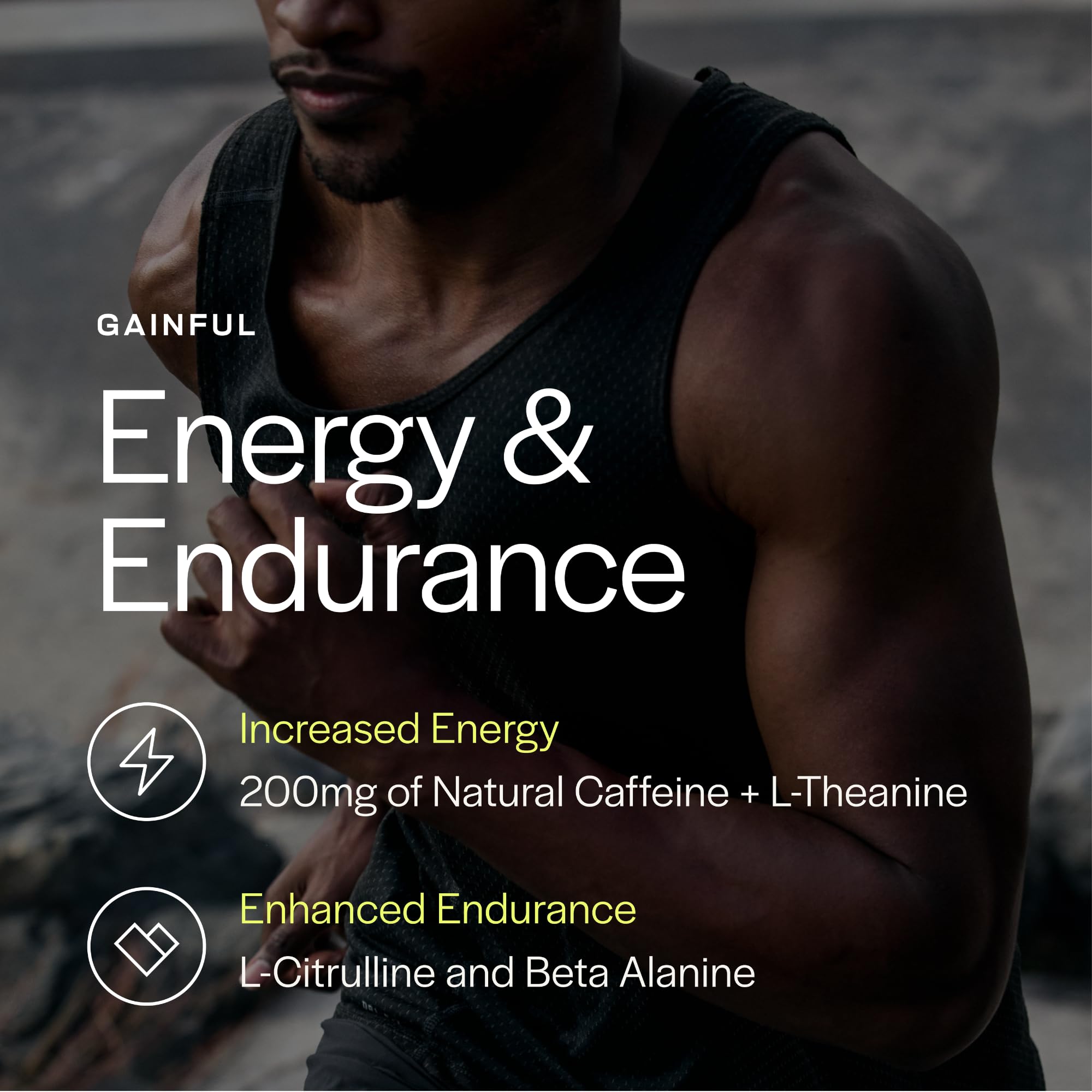 Gainful ingredients label closeup emphasizes caffeine and creatine transparency