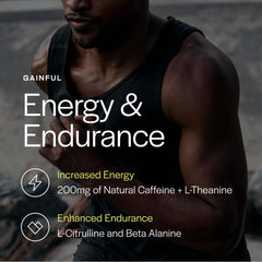 Gainful ingredients label closeup emphasizes caffeine and creatine transparency