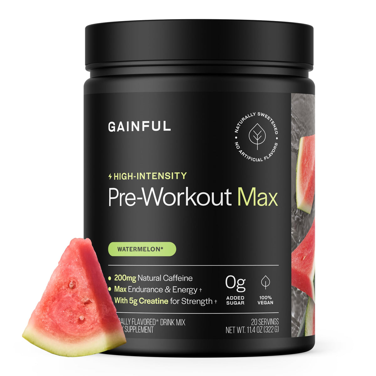 Gainful high intensity pre-workout watermelon scoop ready for energizing training sessions.