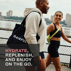 Gym bag ready Gainful hydration packets for workouts.