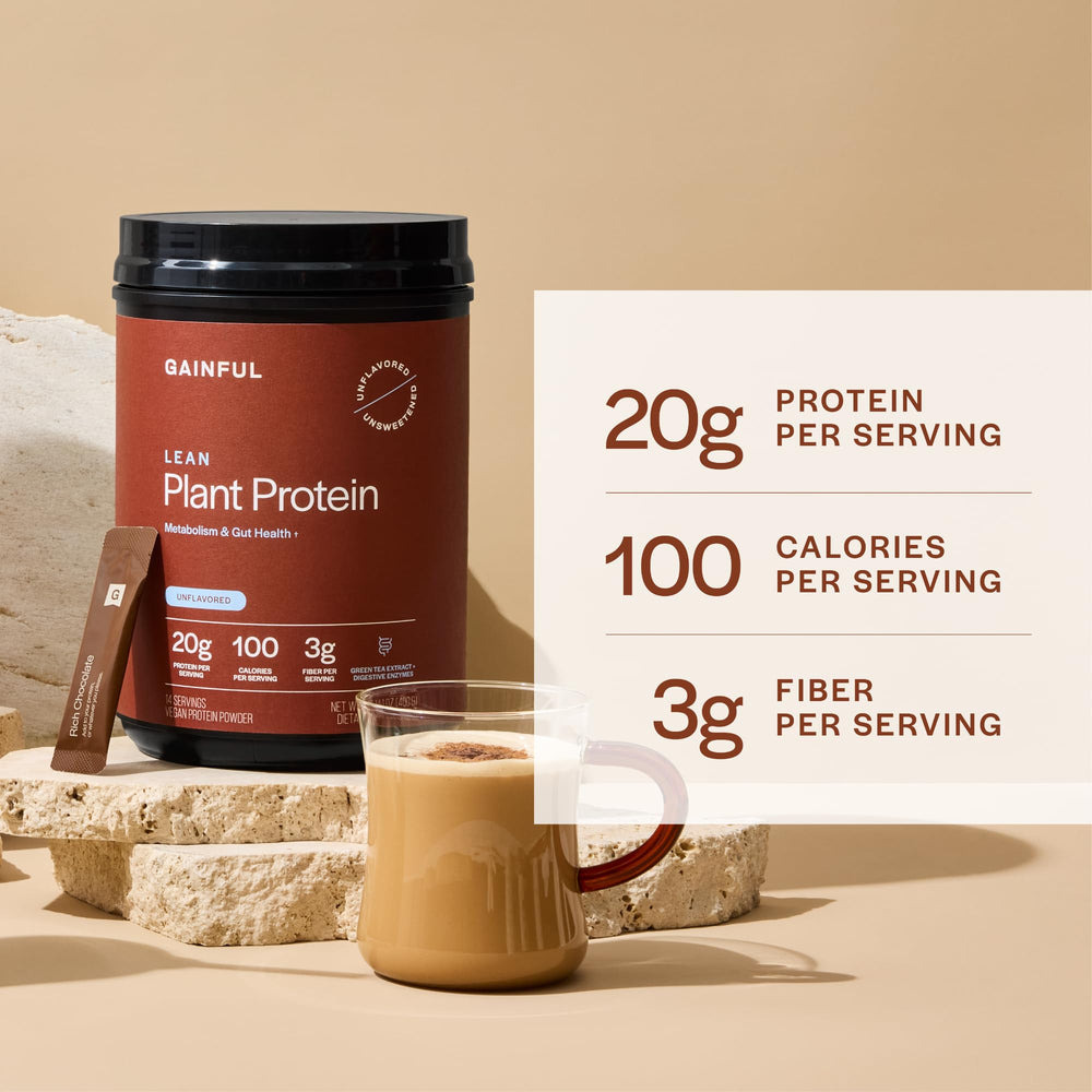 Gainful Lean Plant Protein Powder organic fiber symbol close-up for fullness