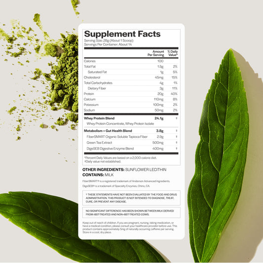Gainful Lean Whey Protein serving size label highlights protein per scoop