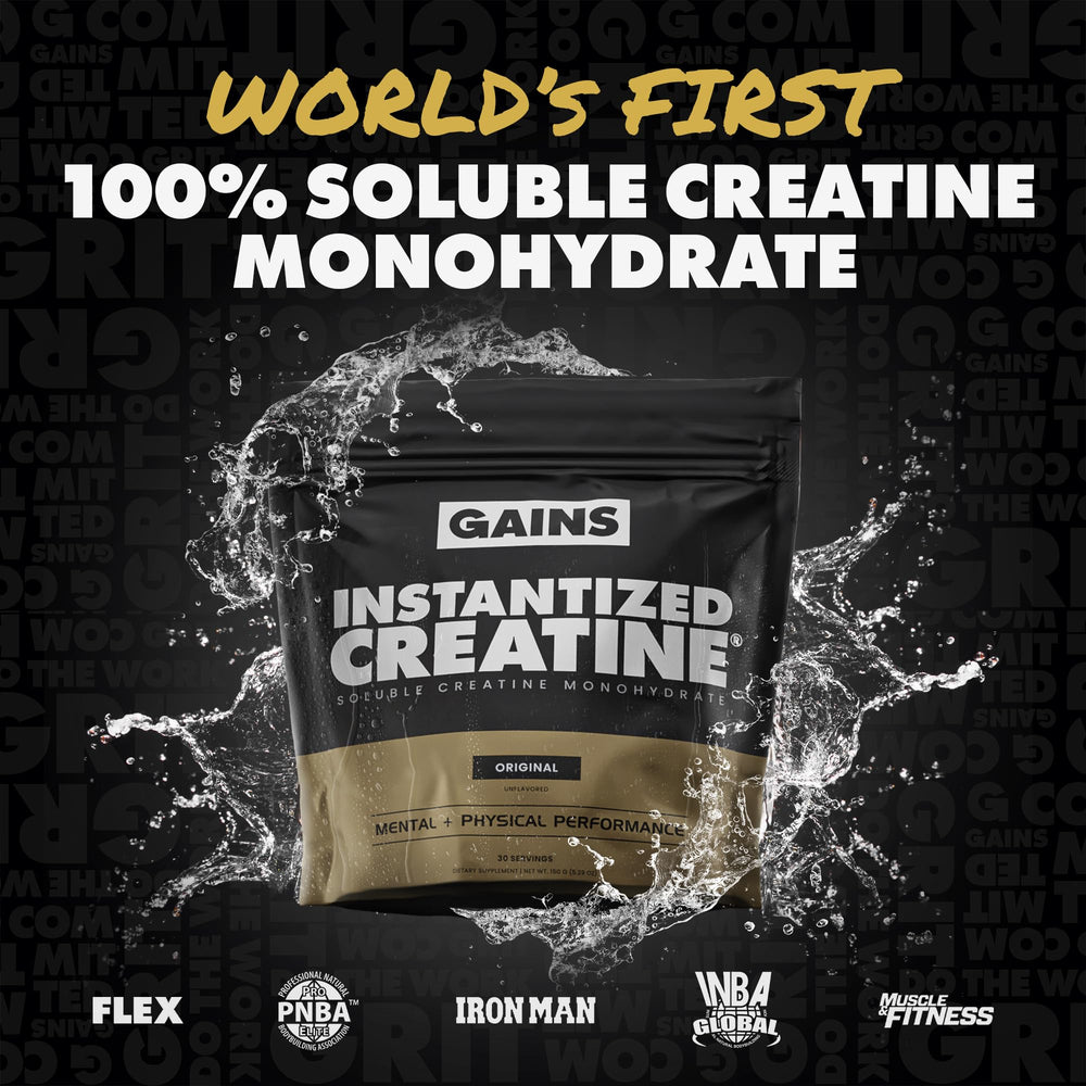 Gains in Bulk creatine dissolving in water, no bloating.