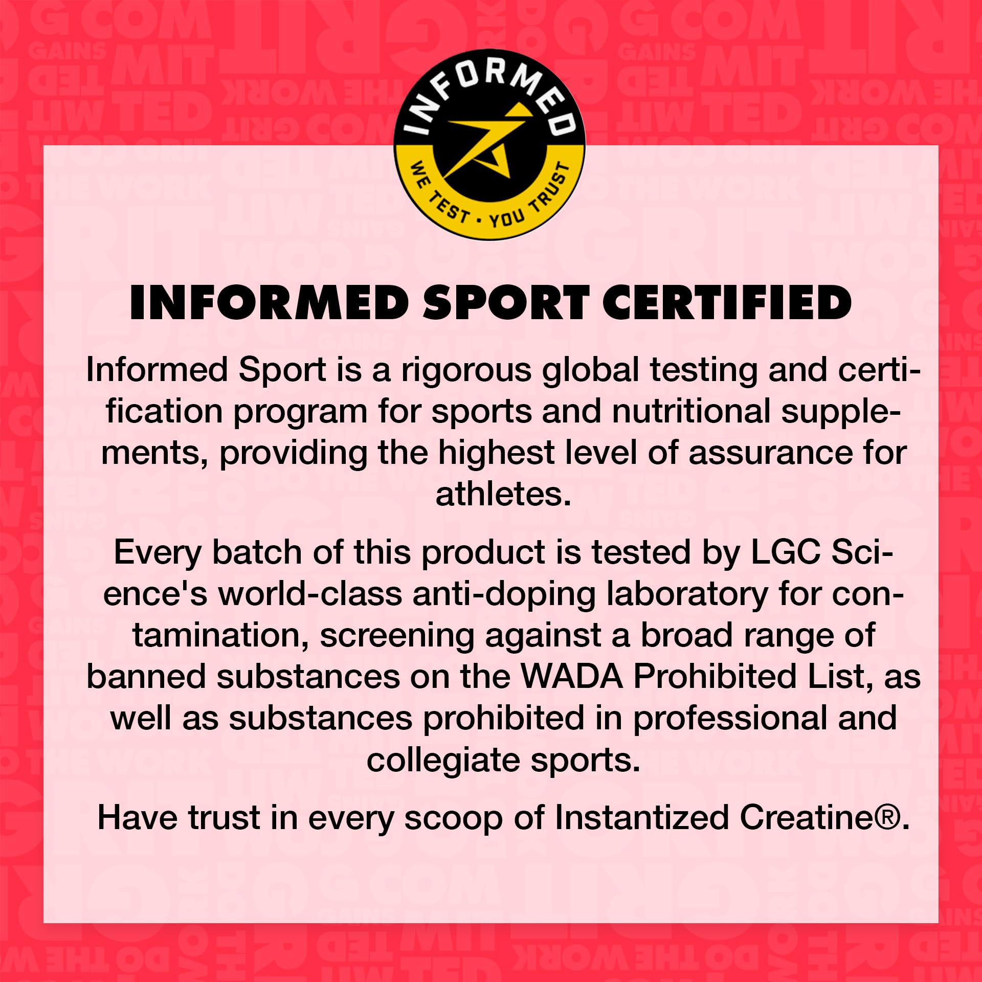 Gains in Bulk Instantized Creatine third-party tested for reliability