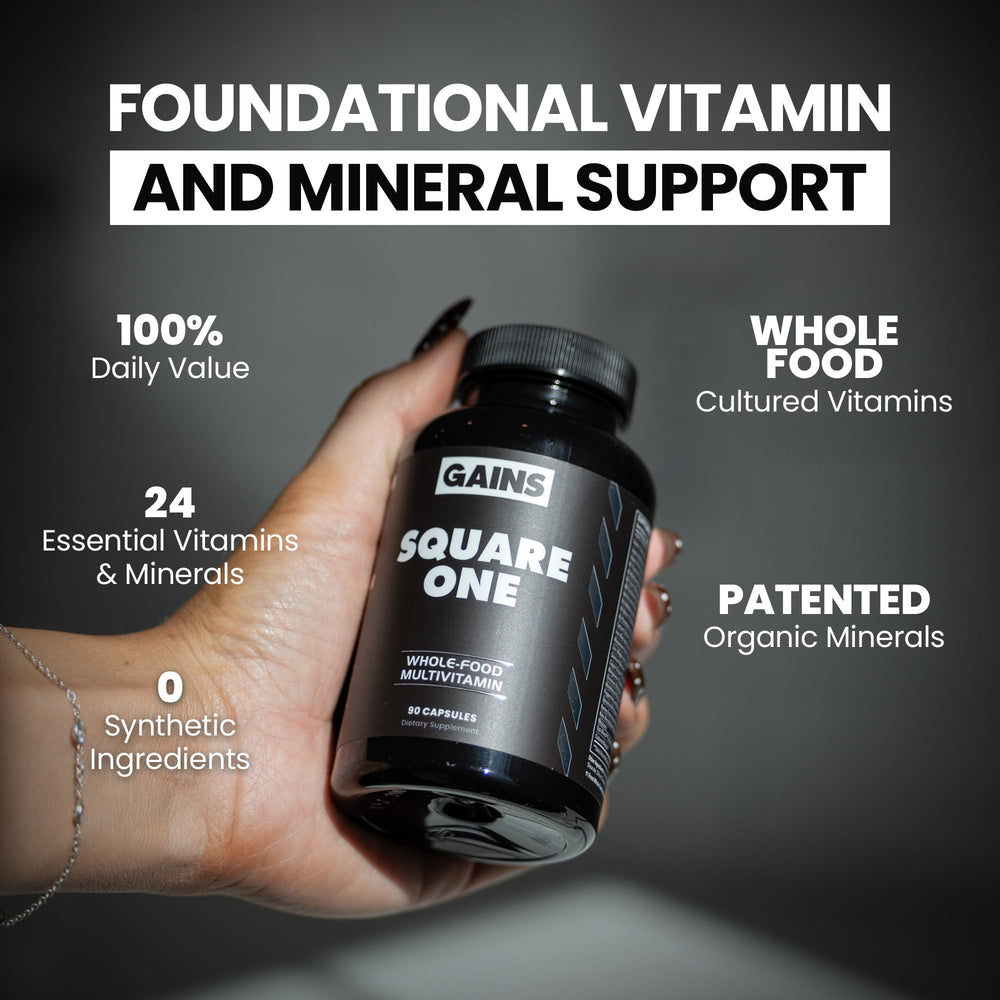 Gains in Bulk Square 1 foil packaging image emphasizing purity and third-party testing.