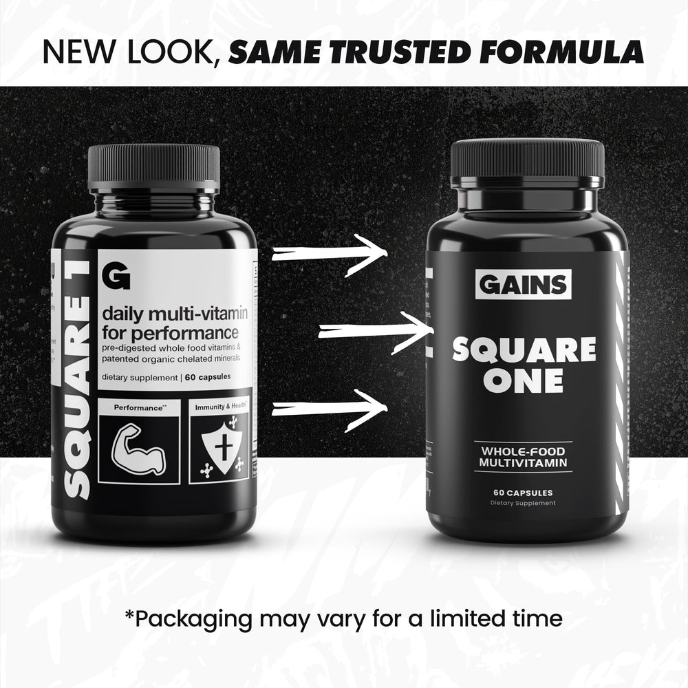 Gains in Bulk Square 1 pill inside view showing convenient daily capsule.