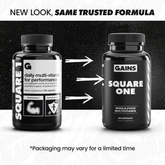 Gains in Bulk Square 1 pill inside view showing convenient daily capsule.