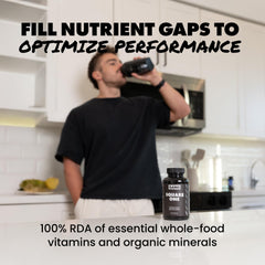 Gains in Bulk Square 1 tablet on a morning countertop for routine use.
