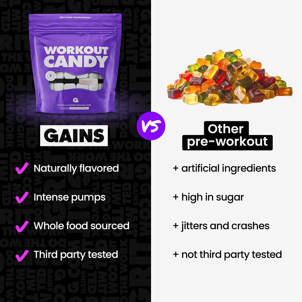 Gains in Bulk Vegetarian chews packaging communicates plant-based option