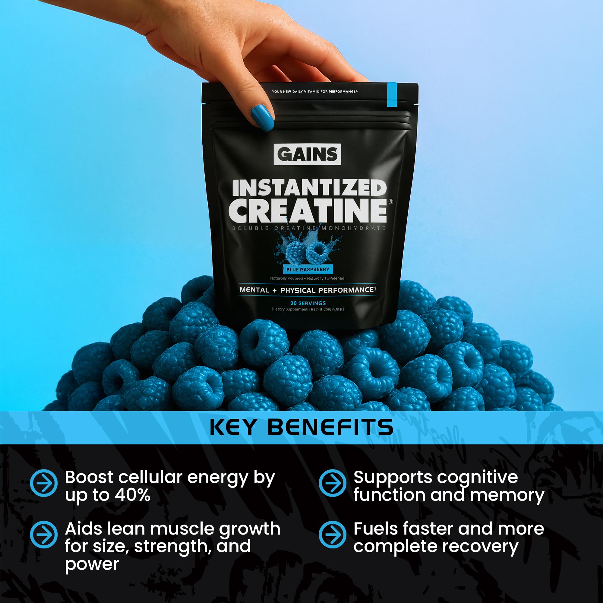GAINS IN BULK 5 g pre-measured scoop for consistent daily dosing