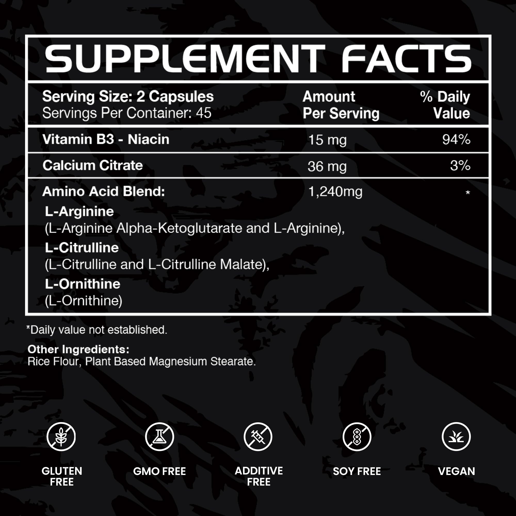 GAINS IN BULK Argi-Pump packaging box showcasing tri-amino blend benefits.