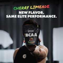 Gains in Bulk BCAAs scoop shown for easy mixing in water or milk