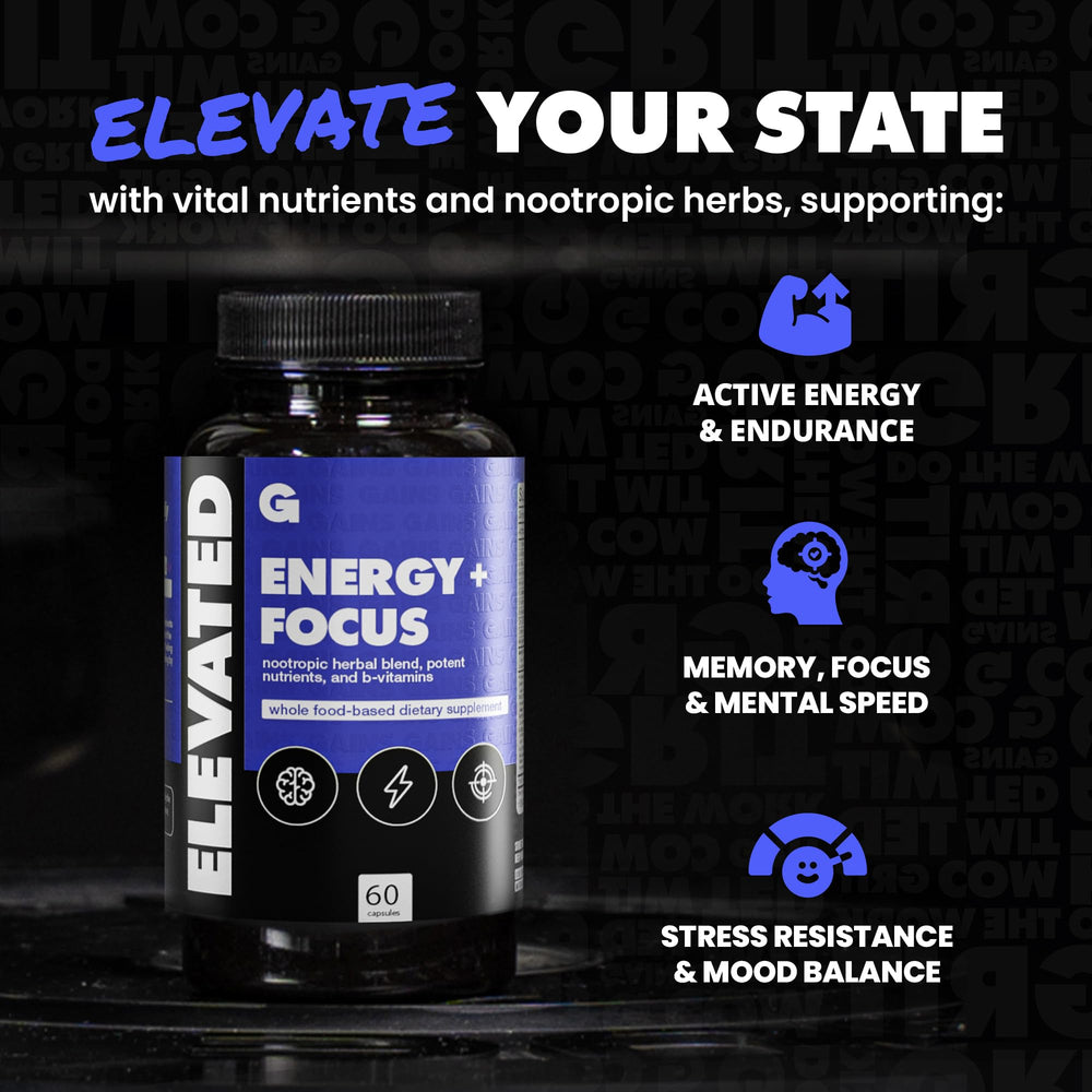 Gains in Bulk Elevated Nootropic label detail shows transparency and testing.