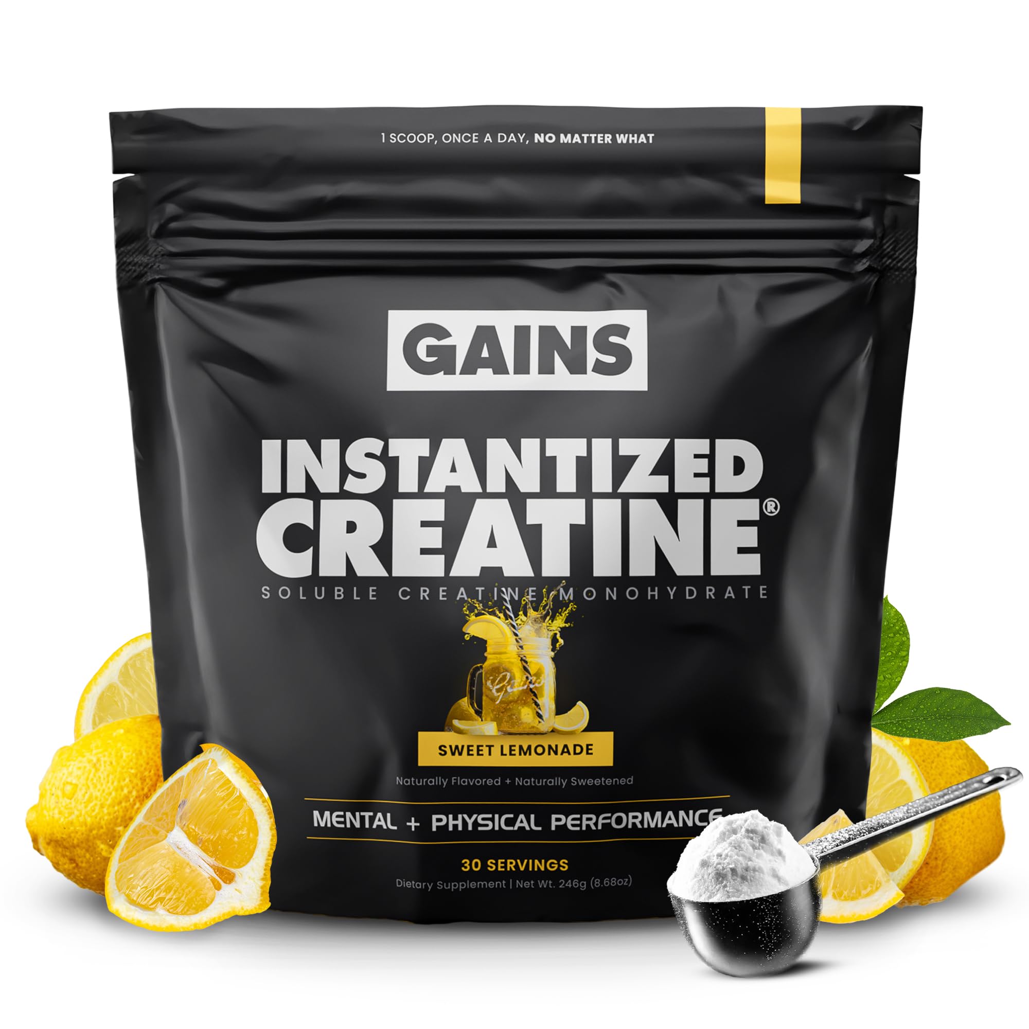 Gains in Bulk Instantized Creatine Monohydrate bottle dissolves smoothly for daily shakes