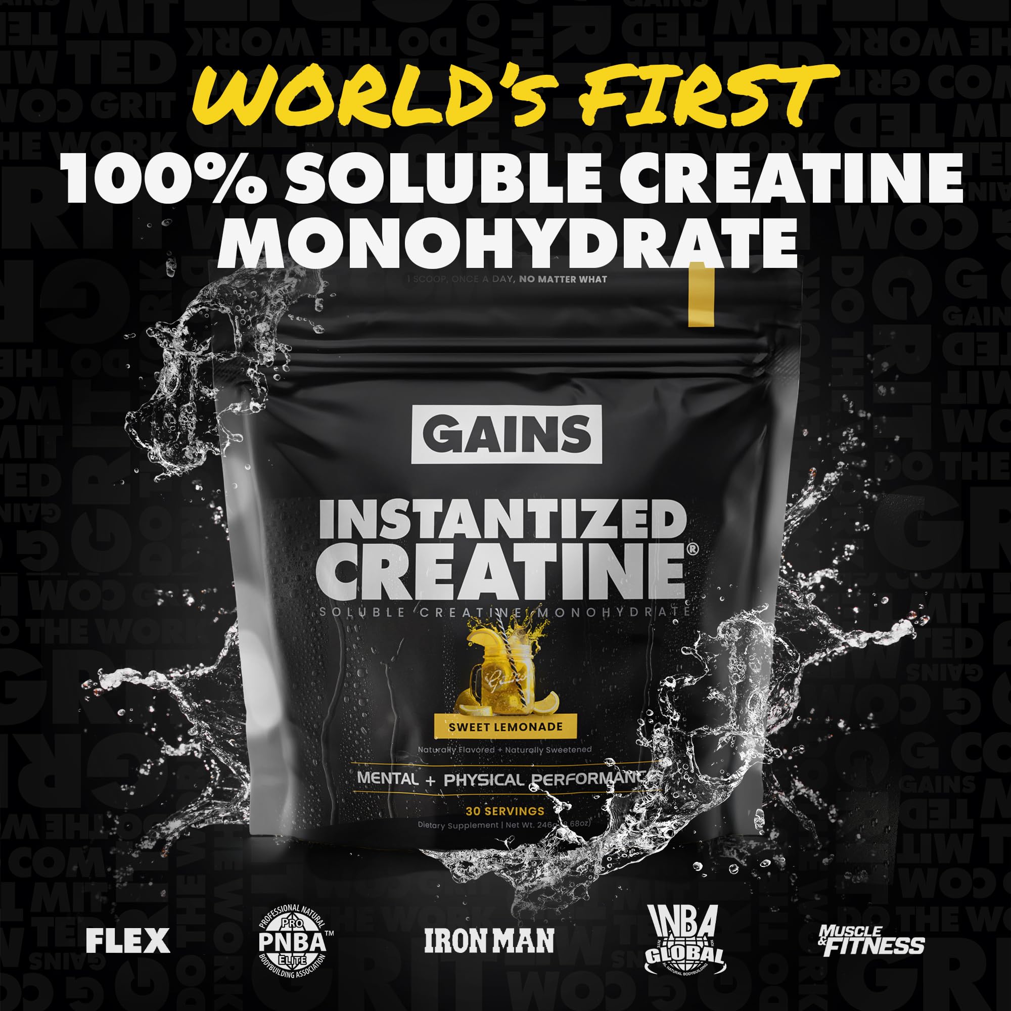 Gains in Bulk Instantized Creatine Monohydrate powder dissolves completely in water