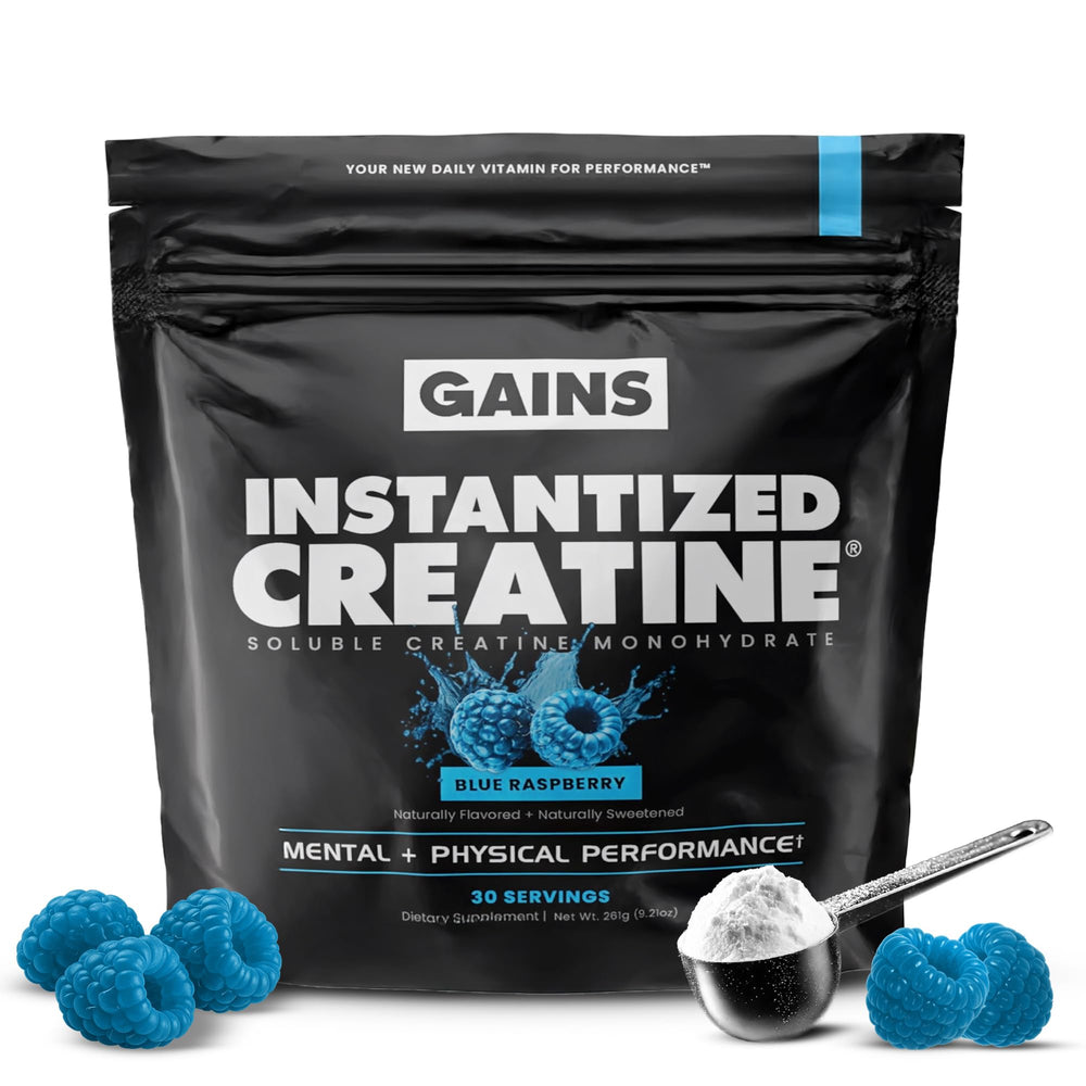 GAINS IN BULK instantized creatine monohydrate powder dissolves fully for smooth shakes