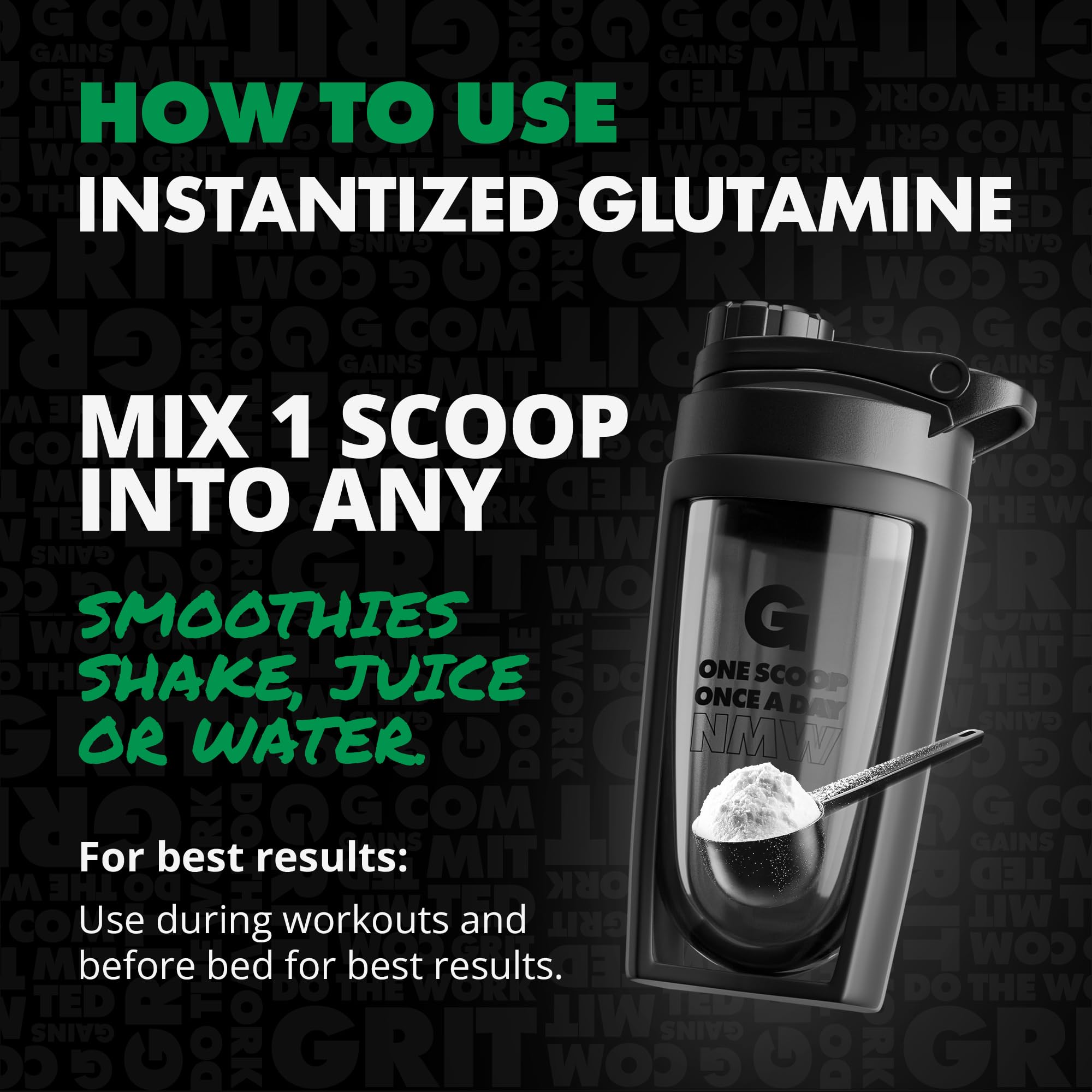 GAINS IN BULK L-Glutamine being added to a pre-workout beverage