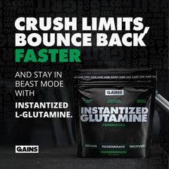 GAINS IN BULK L-Glutamine purity certificate shown for transparency