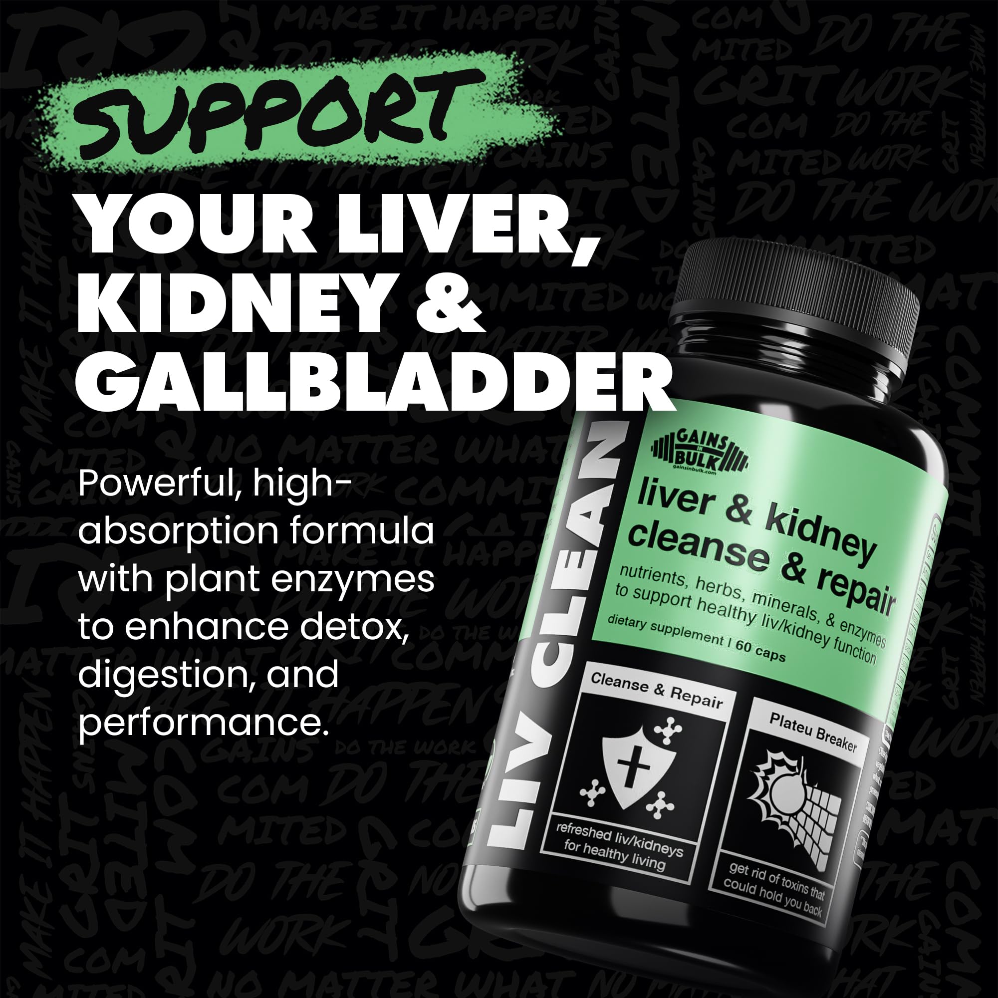 Gains in Bulk Liv Clean capsules close-up showing easy daily intake.