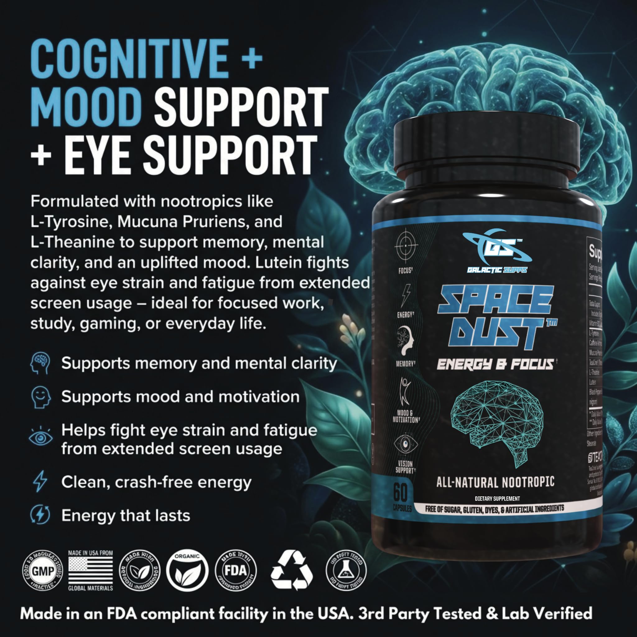 GALACTIC SUPPS Space Dust during a gaming session emphasizing eye comfort.