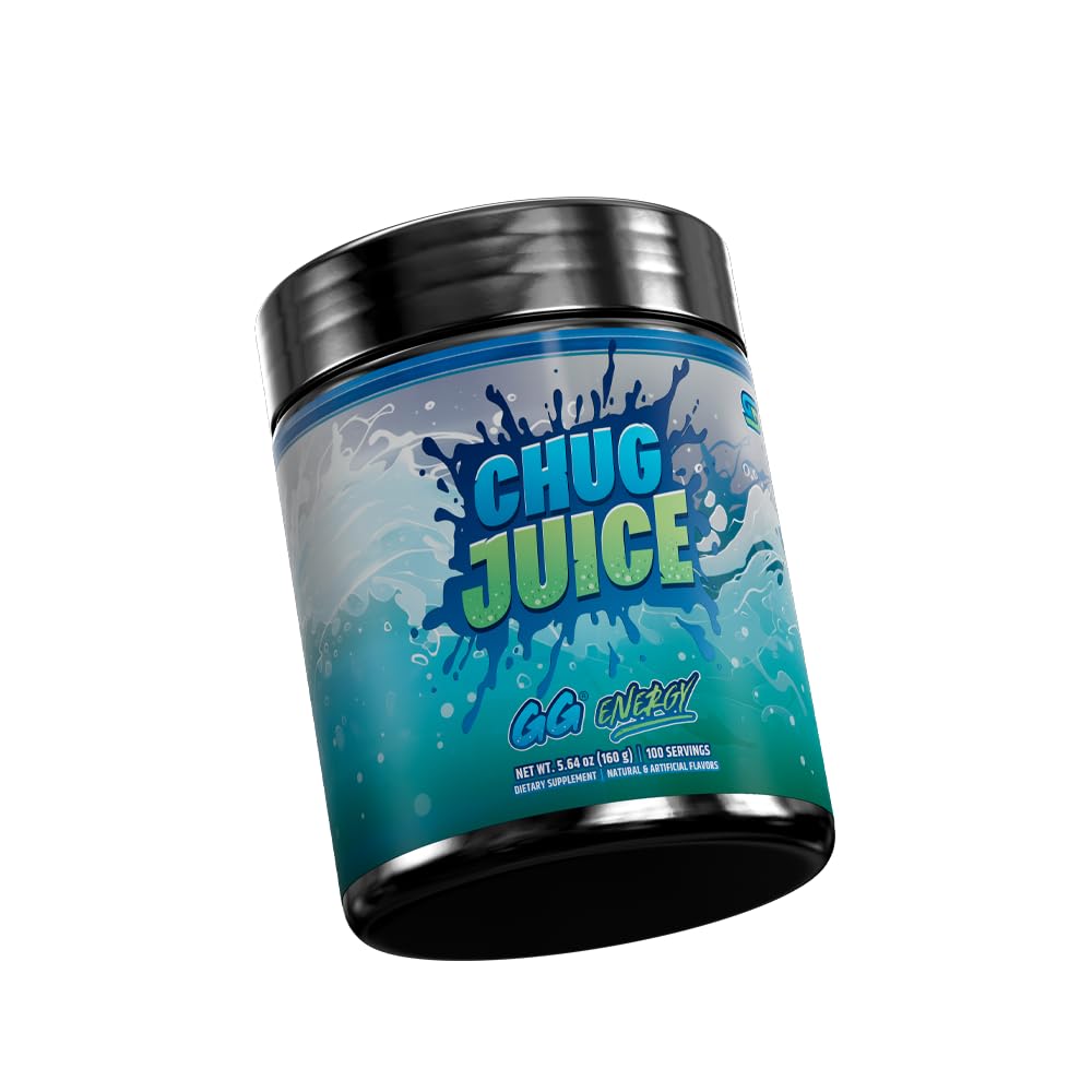 GG Energy chug-juice scoop highlights convenient 100-serving packaging for consistent use
