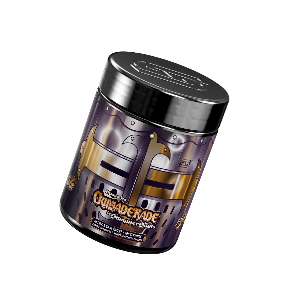 Gamer Supps GG Crusaderade mango tea dissolves easily for steady focus when mixed with water.