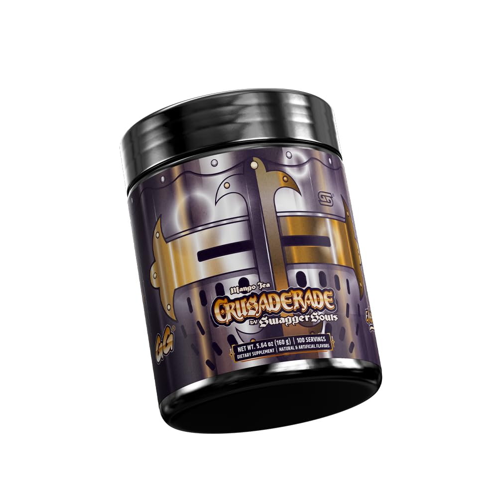 Gamer Supps GG Crusaderade mango tea label packaging showing keto-friendly, sugar-free formula.