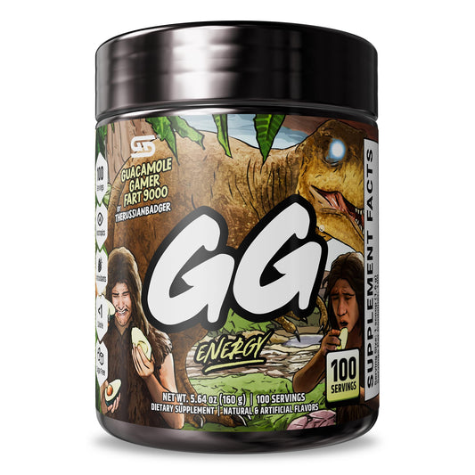 Gamer Supps GG Energy Guacamole Gamer Fart 9000 tub showcasing packaging and keto-friendly energy mix