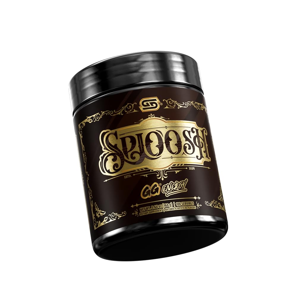 GG Energy Sploosh powder scoop mid-pour ready to mix for focused gaming.