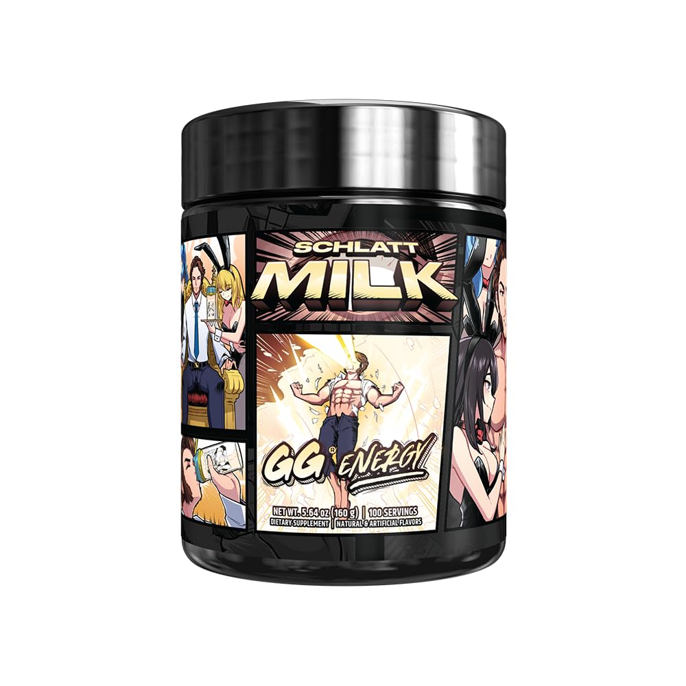 Gamer Supps GG Schlatt Milk bottle front showing blue raspberry flavor for gamer energy.