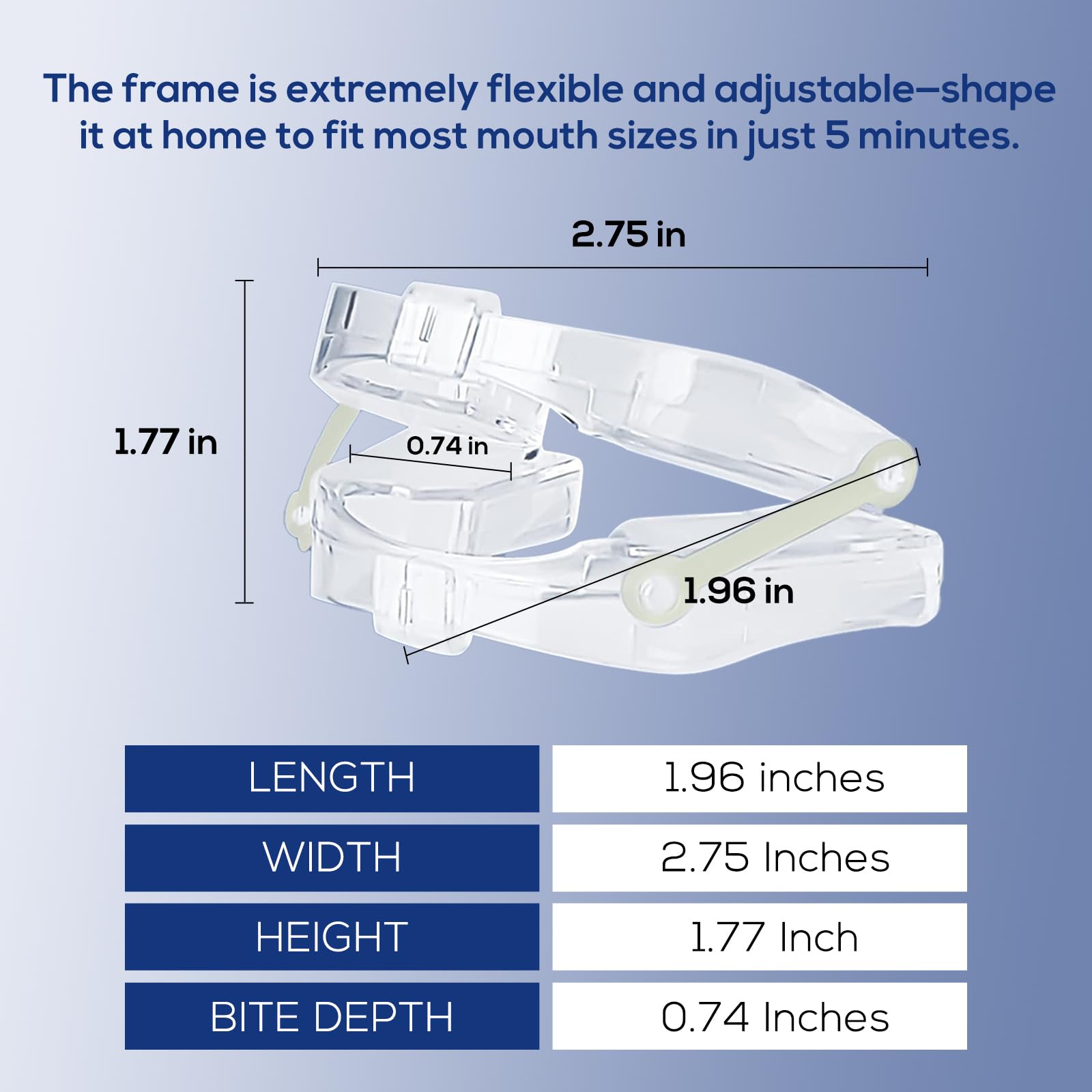 Ganberdey Anti-Snore Mouthguard+ inside view, showing flexible fit and slim profile.