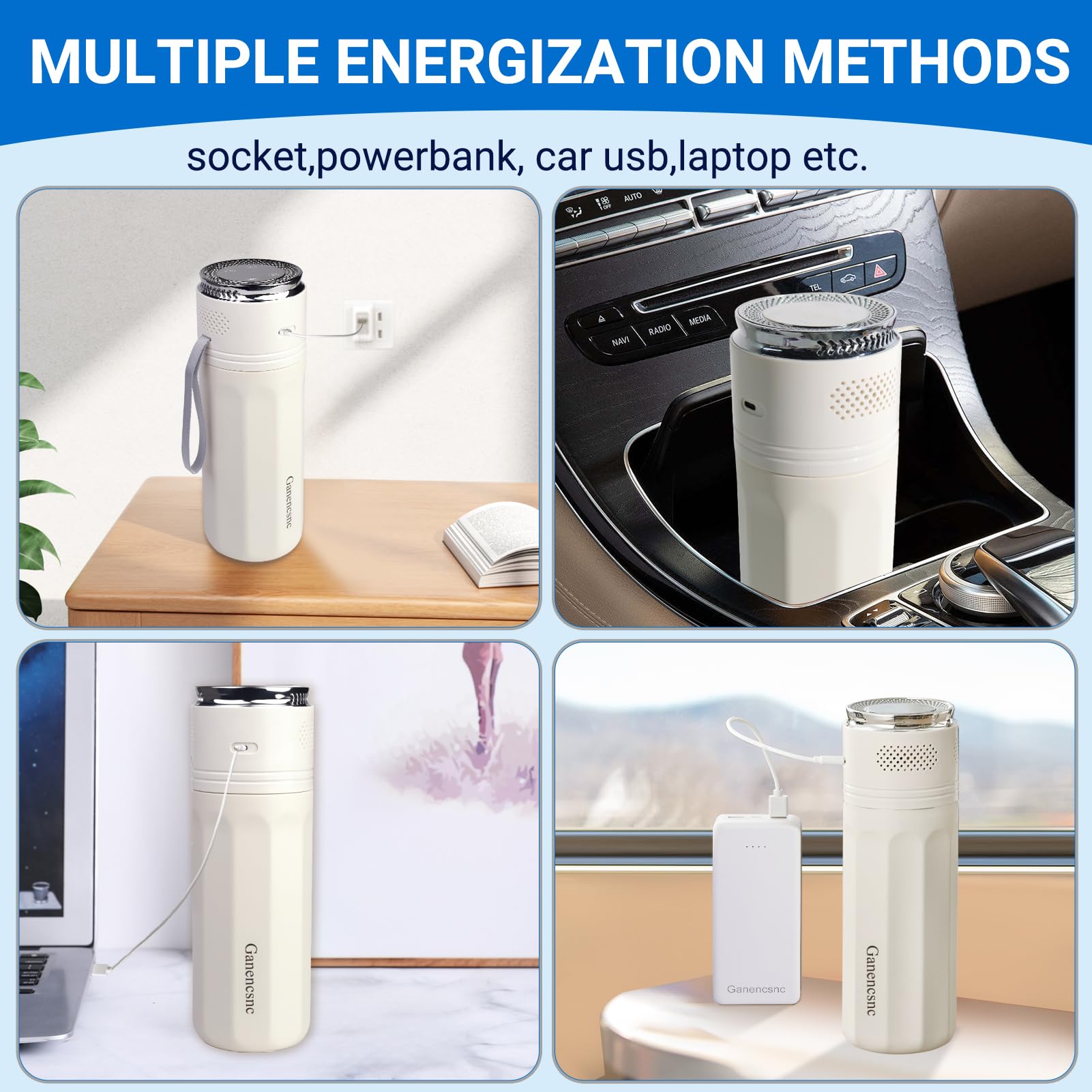 Ganencsnc cooler compatible with USB power sources for car, plane, or PC charging.
