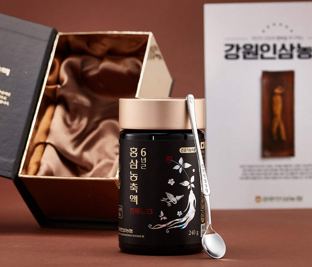Gangwoninsam bottle closeup reveals thick texture, ideal for tea-like serving.
