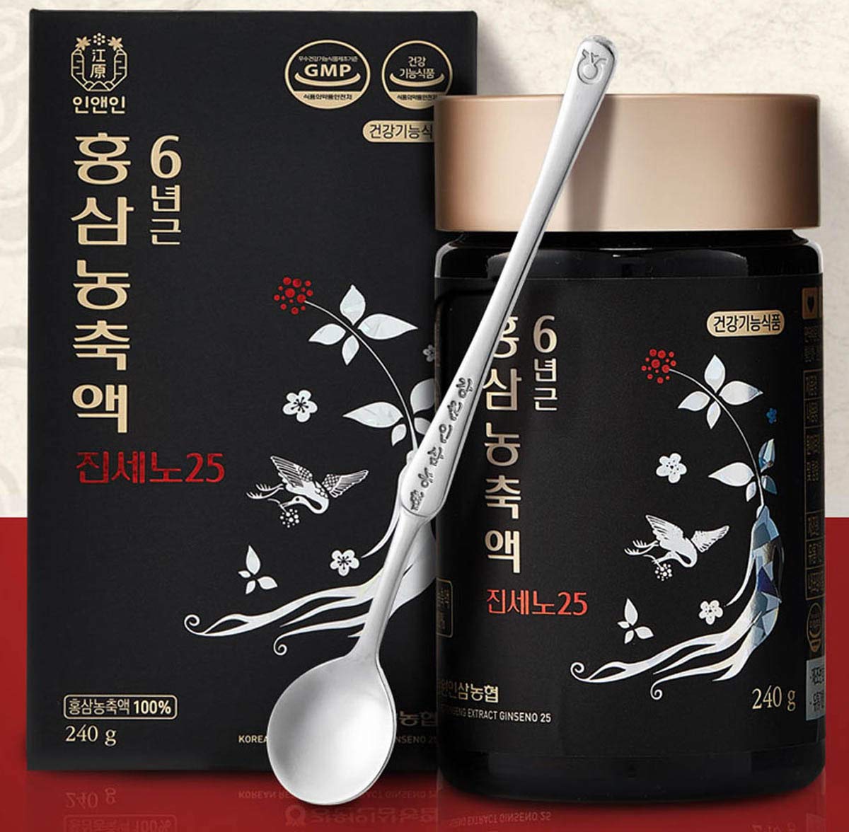 Gangwoninsam bottle front view showing pure 6-year red ginseng extract for daily vitality.