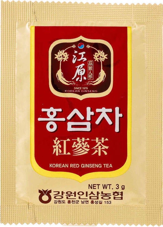 Gangwoninsam Korean Red Ginseng Tea cup with steam suggesting calm focus.