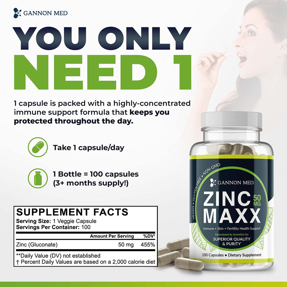 GANNON MED Zinc Maxx label details for ingredient verification and dosage.