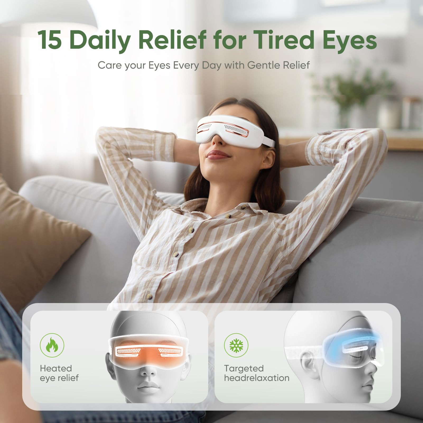 GANOEL Eye Massager features 2000 mAh battery for on-the-go use.