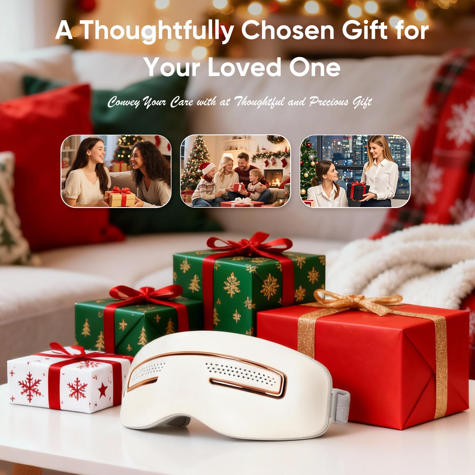 GANOEL Eye Massager with voice prompts and one-touch control.