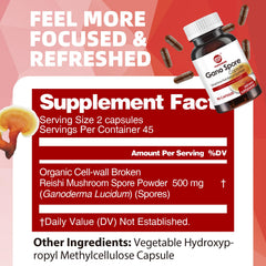 GANOHERB Reishi capsules packaging shows organic certification and clean-label wellness.
