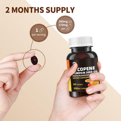GANOHERB label lists pumpkin seed oil, lycopene, and reishi ingredients