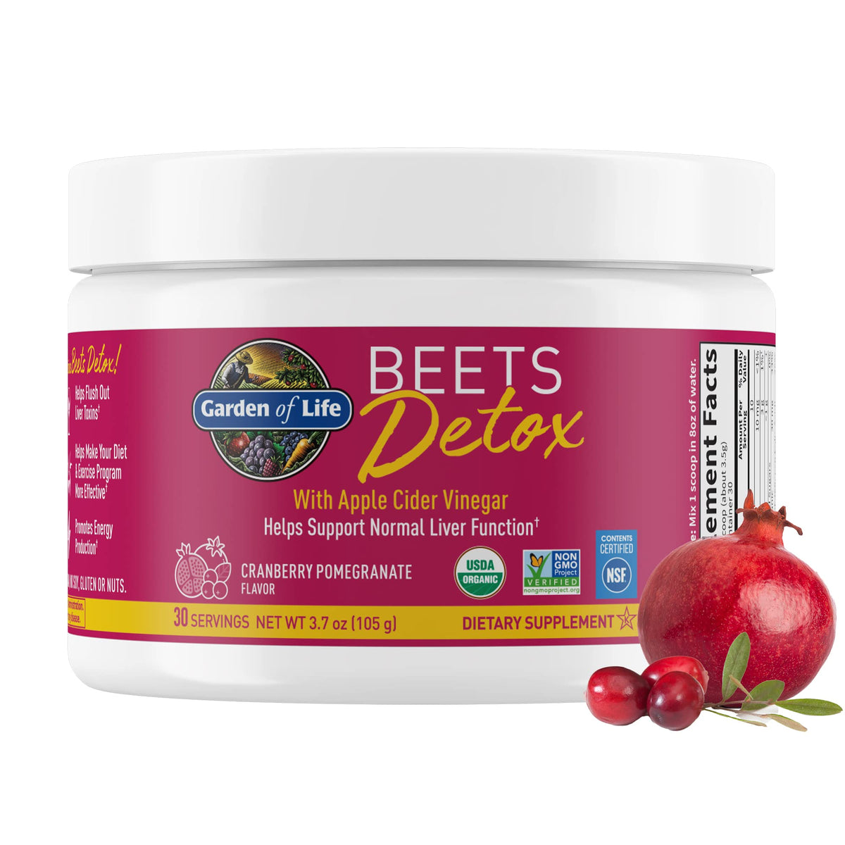 Garden of Life BEETS Detox bottle pouring into a glass for daily digestive support