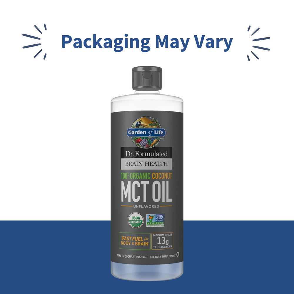 Garden of Life MCT oil pour into glass highlights quick energy for workouts