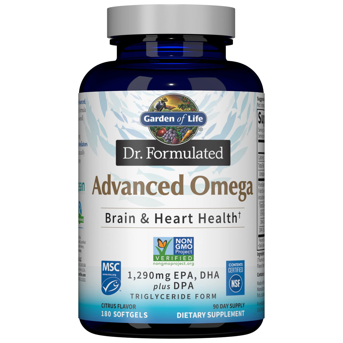 Garden of Life Dr. Formulated Advanced Omega Fish Oil lemon bottle delivers high-potency EPA and DHA.