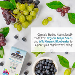 Garden of Life Dr. Formulated Brain Health ingredients label highlights organic, non-GMO components.