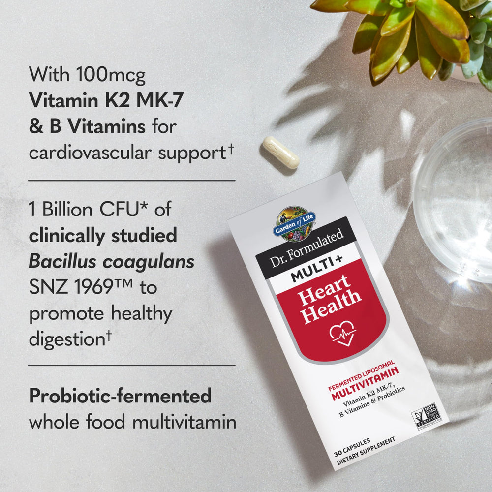 Garden of Life Dr. Formulated Multi+ Heart Health capsules ready for daily use